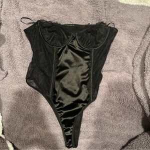 Black Satin & Lace Bodysuit Teddy - Women Intimates